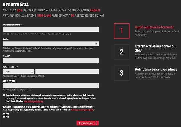 SYNOT TIP registračný formulár