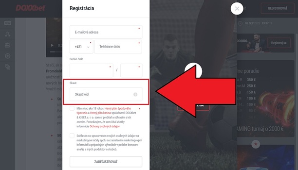 Skaut kód Doxxbet SK