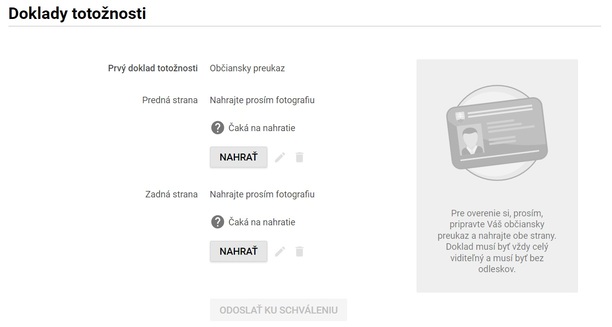 Tipsport kontrola totožnosti - Nahratie dokladov