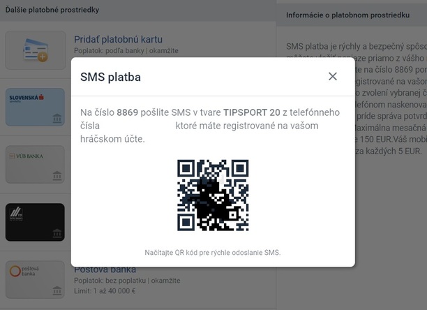 Tipsport vklad cez sms