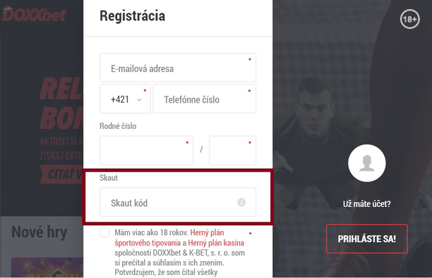 Doxxbet Skaut kód - Uplatnite ho pri registrácii účtu