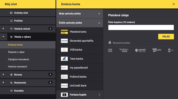 Dotácia konta v iFortuna cez kupón