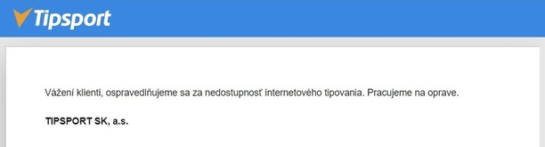 Tipsport výpadok internetového tipovania