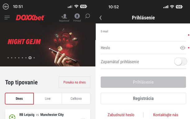 Doxxbet prihlásenie cez Doxxbet aplikáciu