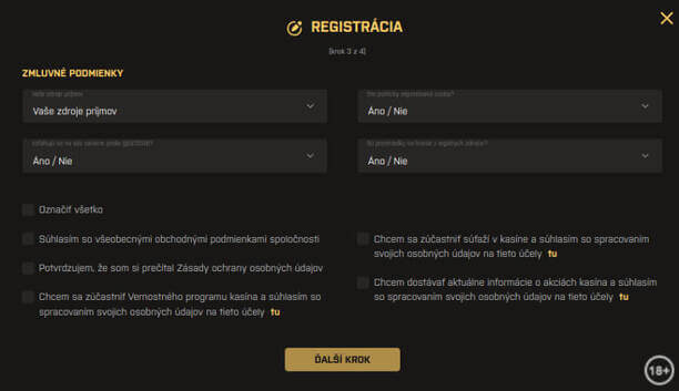 KajotWin online casino registrácia - krok 3