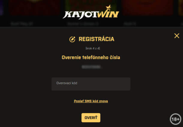 KajotWin online casino registrácia - krok 4