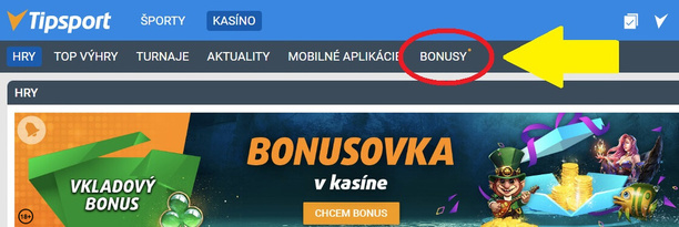 Tipsport web - sekcia BONUSY